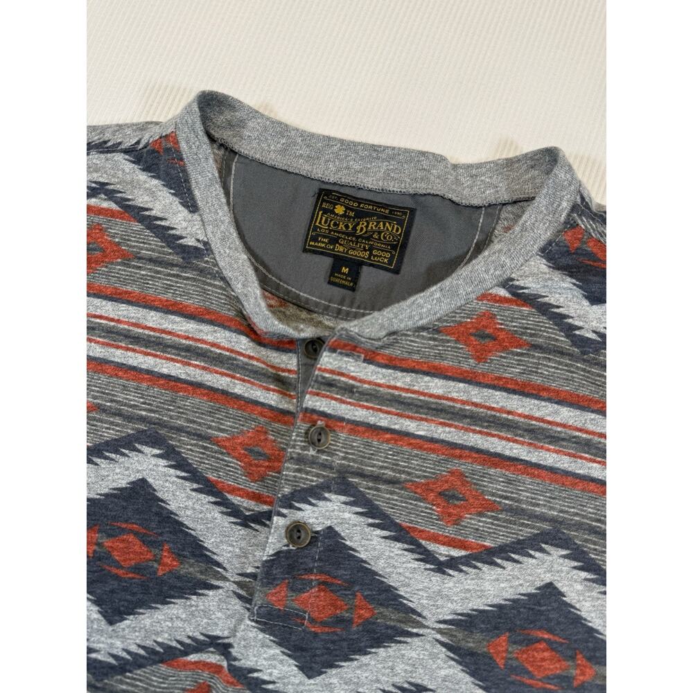 Lucky Brand Henley T Shirt Aztec Southwestern Short Sleeve Size Medium - Picture 2 of 6